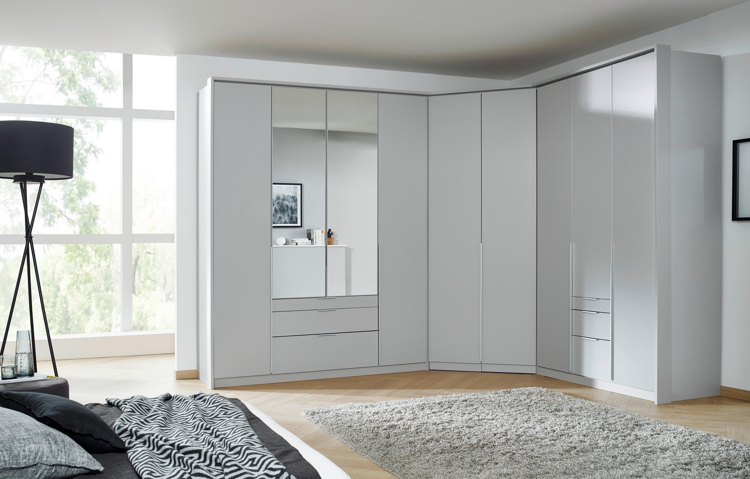 DREHTÜRENSCHRANK 91/229/54 cm 2-türig Hellgrau  - Hellgrau/Alufarben, MODERN, Holzwerkstoff (91/229/54cm) - Rauch Möbel