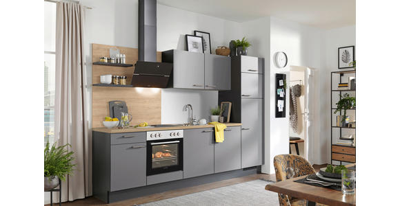 KÜCHENBLOCK 290 cm   in Graphitfarben, Grau, Eichefarben  - Edelstahlfarben/Eichefarben, Design, Holzwerkstoff/Metall (290cm) - Xora
