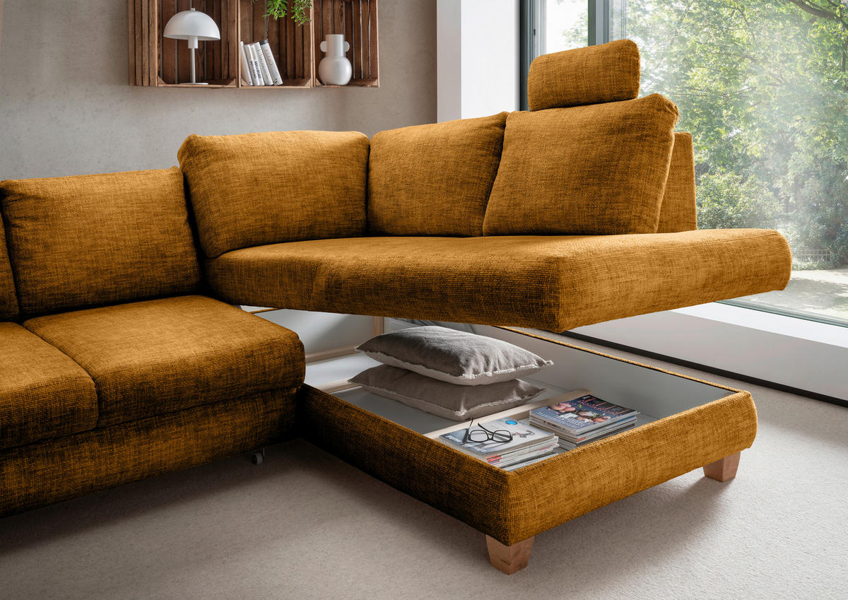 ECKSCHLAFSOFA in Struktur Goldfarben  - Wildeiche/Goldfarben, Modern, Holz/Textil (265/206cm) - Livetastic