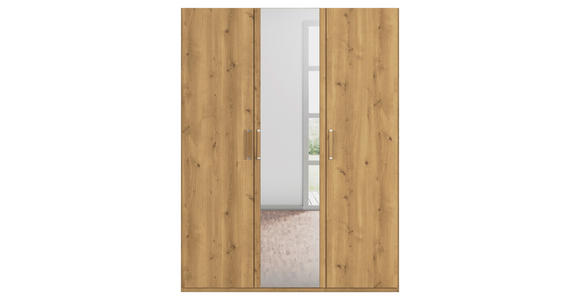 DREHTÜRENSCHRANK  in Eichefarben  - Eichefarben/Silberfarben, Design, Glas/Holzwerkstoff (151/197/60cm) - Novel