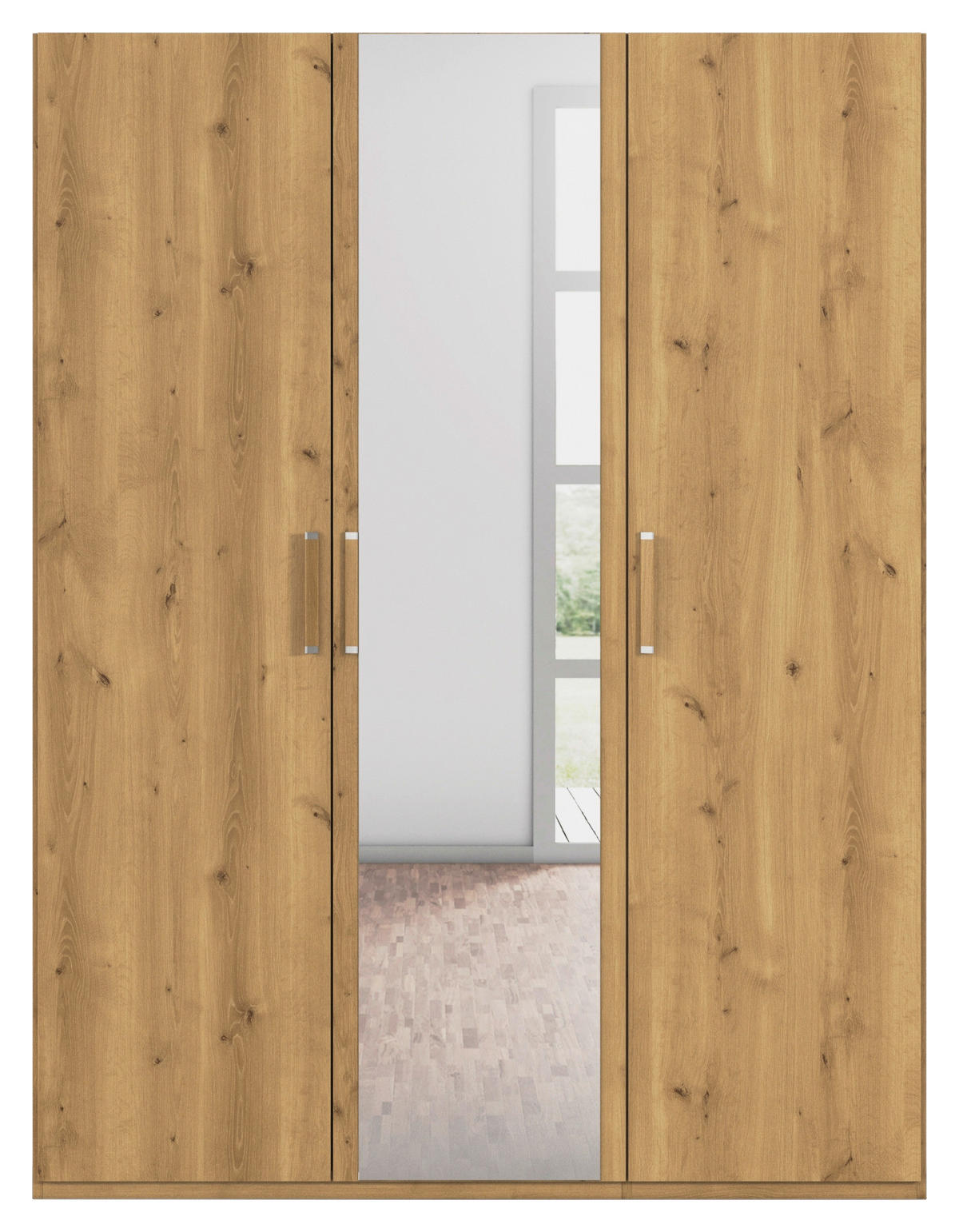 DREHTÜRENSCHRANK 151/197/60 cm 3-türig Eichefarben  - Eichefarben/Silberfarben, Design, Glas/Holzwerkstoff (151/197/60cm) - Novel
