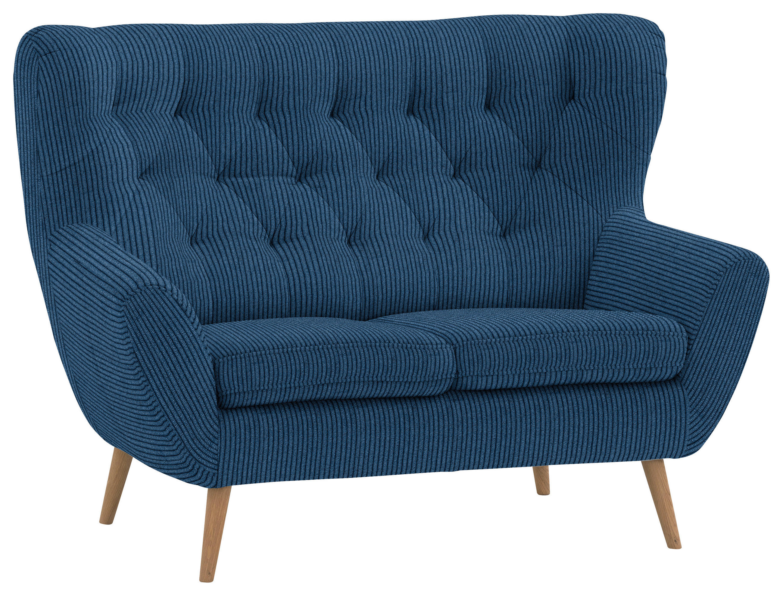 2-SITZER-SOFA in Cord Blau  - Blau/Eichefarben, Design, Holz/Textil (137/101/95cm) - Stylife