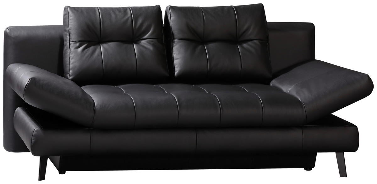 SCHLAFSOFA in Echtleder Schwarz  - Schwarz, Design, Leder/Metall (209/94/94cm) - Novel
