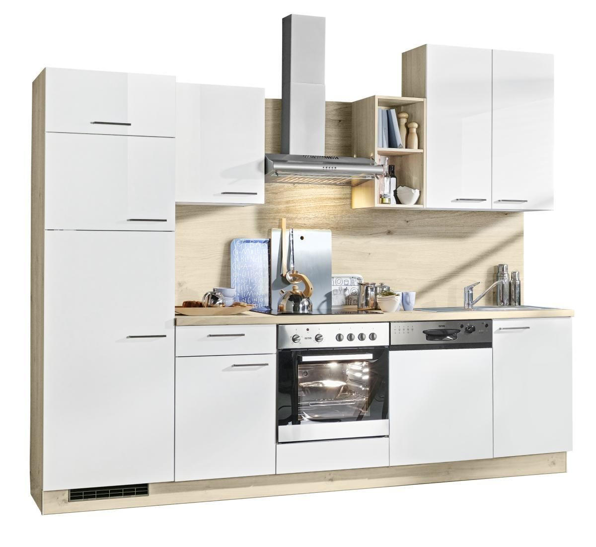 BUCĂTĂRIE STANDARD  - alb/culoare lemn stejar, Design, material pe bază de lemn (280cm) - Welnova