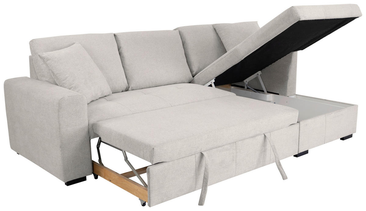 ECKSOFA LUKAS Creme Struktur Zierkissen, Bettkasten  - Creme, Trend, Textil (239/158cm) - P & B