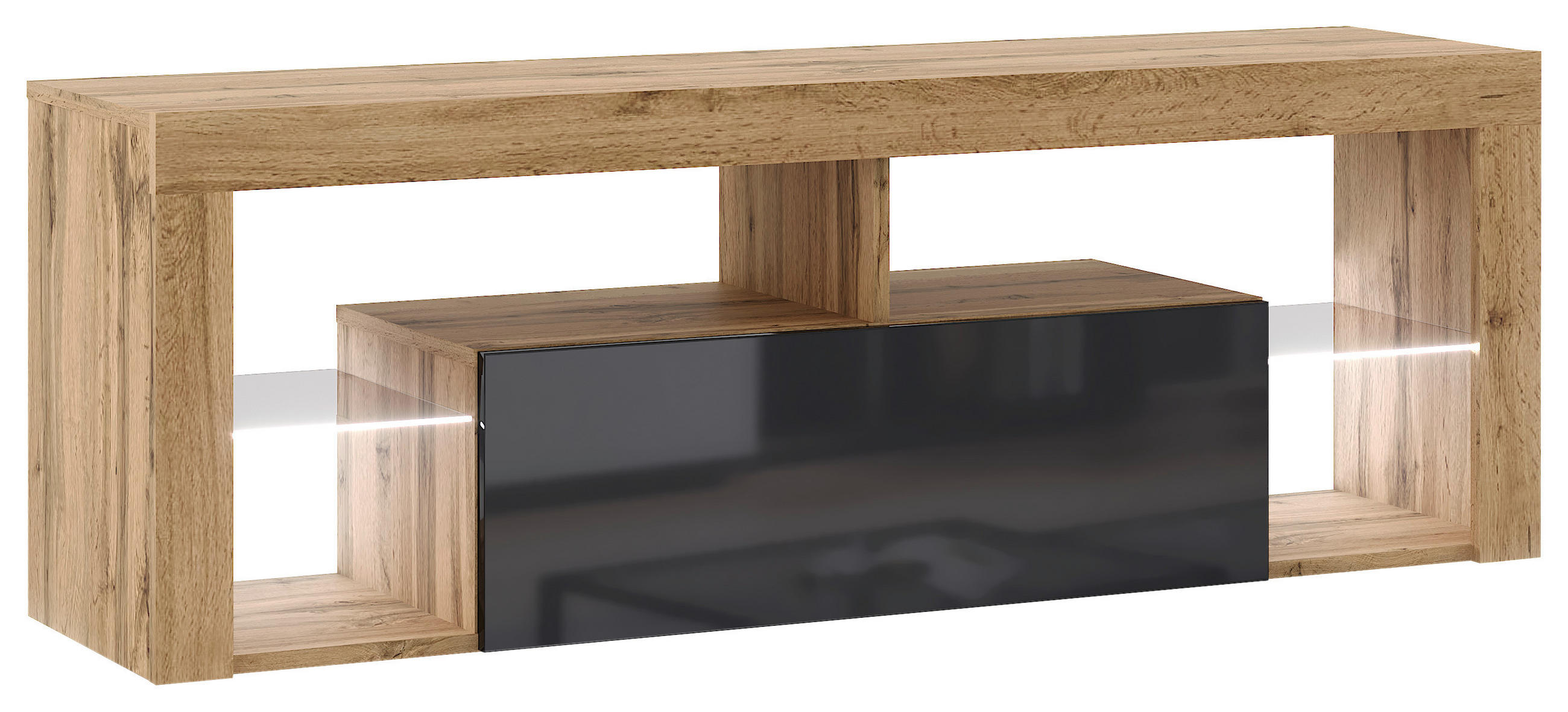 LOWBOARD EVEREST 140/50,5/35 cm  stehend  - Eiche Wotan/Schwarz, Design, Glas/Holzwerkstoff (140/50,5/35cm) - Livetastic