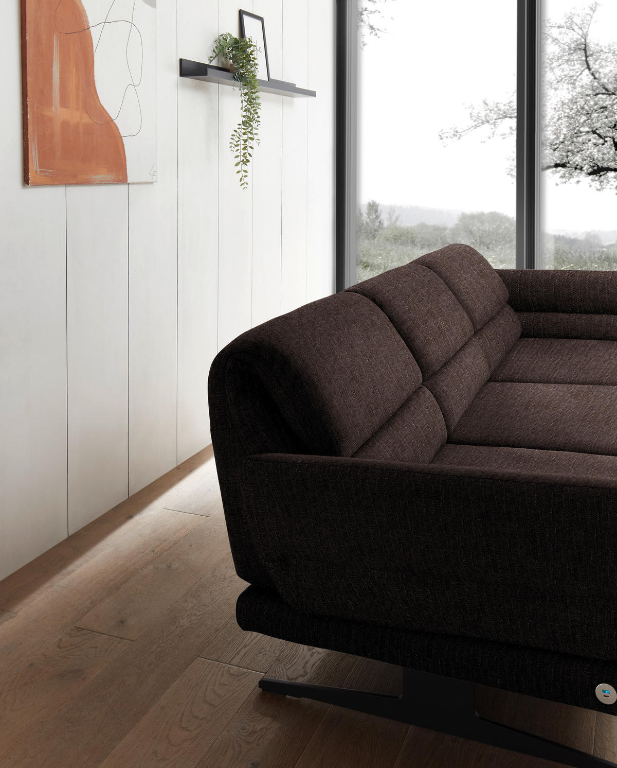 ECKSOFA in Flachgewebe Braun  279-327/176-217 cm  - Schwarz/Braun, Design, Textil/Metall (279-327/176-217cm) - Dieter Knoll