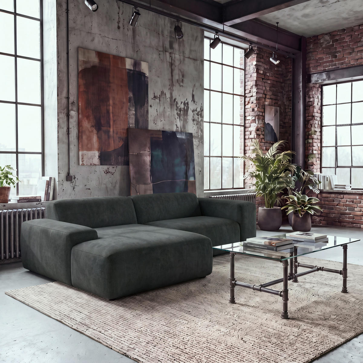 ECKSOFA HANNAH Schwarz Cord  - Schwarz, Design, Kunststoff/Textil (170/252cm) - MID.YOU