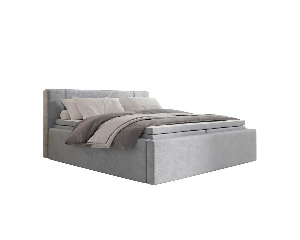 BOXBETT 180/200 cm,  in Grau, Bettkasten, Topper, H2 = mittel  - Grau, MODERN, Textil (180/200cm) - MID.YOU