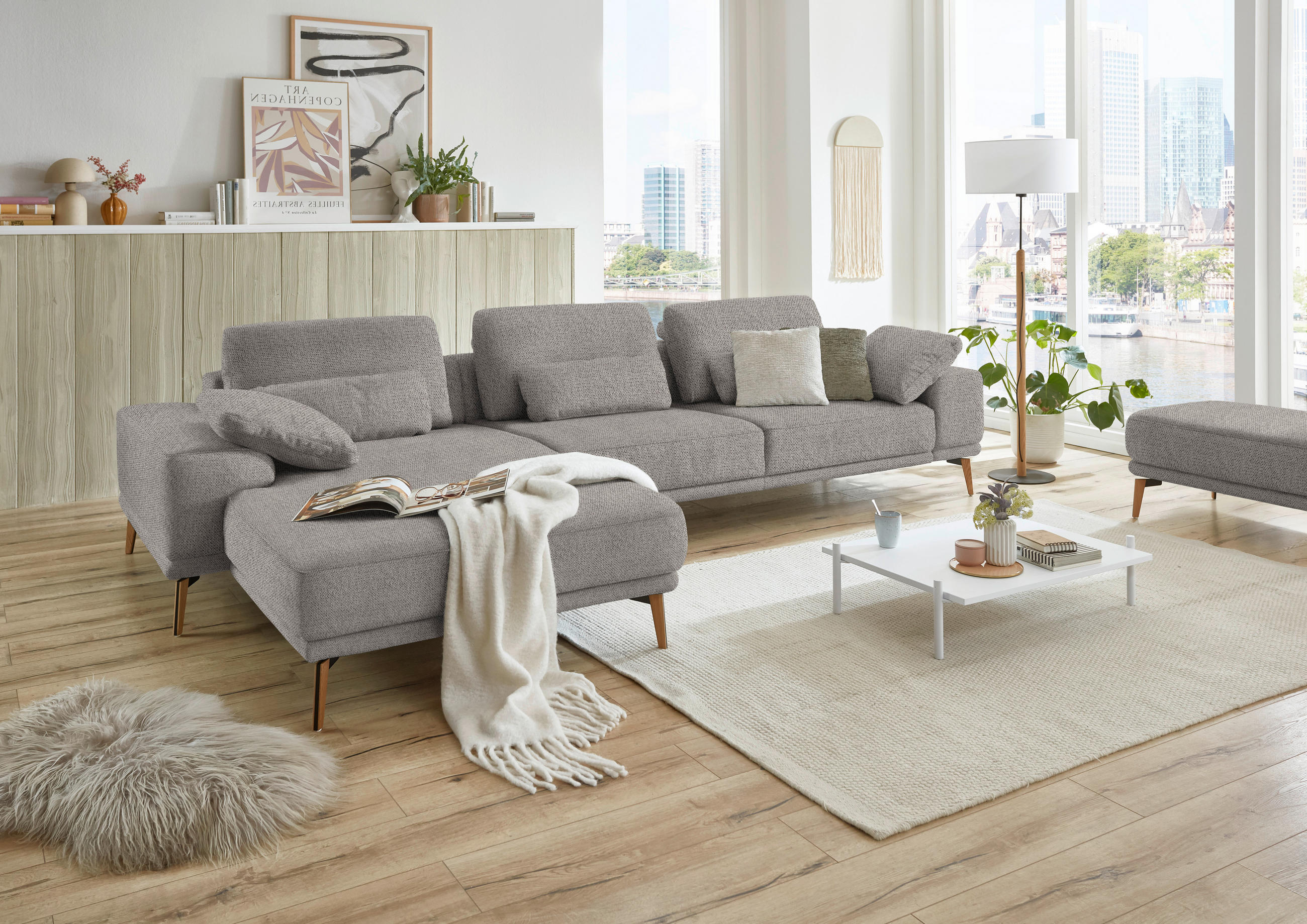ECKSOFA in Flachgewebe Braun  - Wildeiche/Braun, Design, Holz/Textil (193/334cm) - Niels Andersson