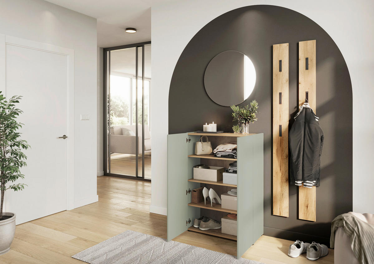 SCHUHSCHRANK Weiß, Eichefarben  - Eichefarben/Schwarz, Design, Holzwerkstoff/Kunststoff (74/105/33cm) - Germania