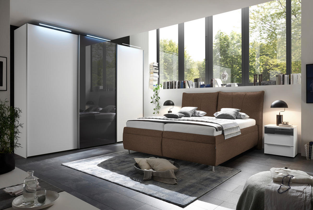 POLSTERBETT 180/200 cm  in Braun  - Weiss/Silberfarben, Konventionell, Holz/Textil (180/200cm) - Dieter Knoll