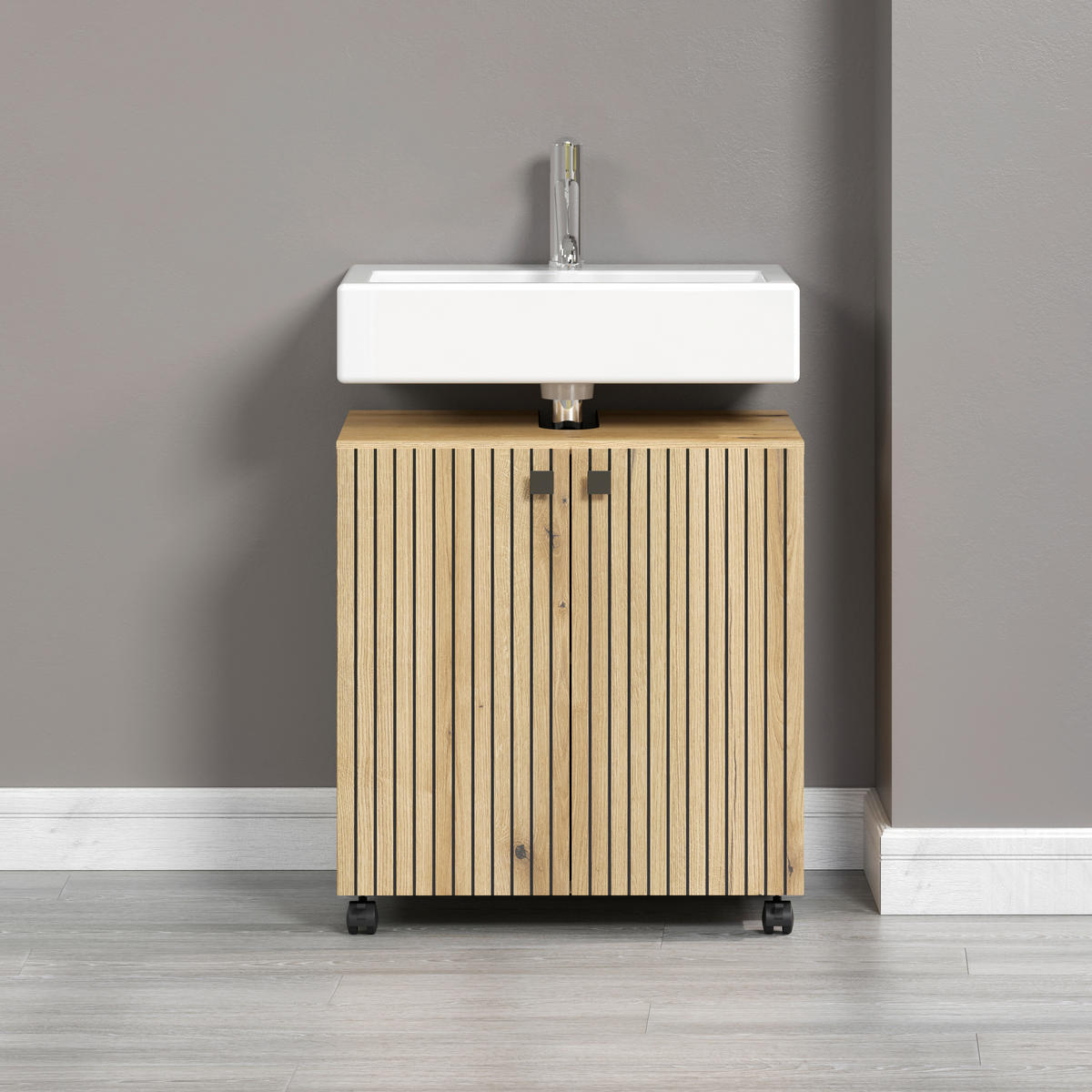 WASCHBECKENUNTERSCHRANK 60/64/42 cm  - Eichefarben/Schwarz, Trend, Holzwerkstoff/Kunststoff (60/64/42cm) - MID.YOU