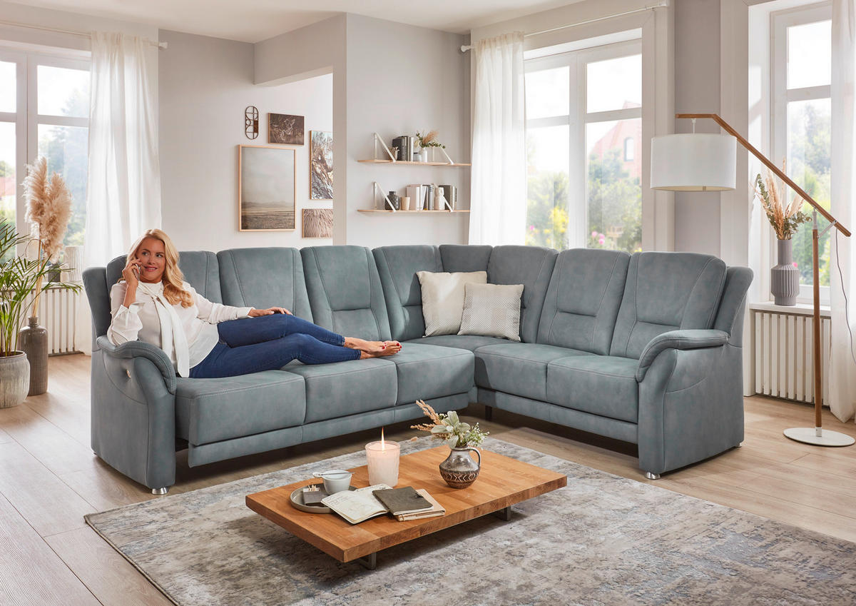 ECKSOFA in Mikrofaser Blaugrau  - Beige/Blaugrau, Konventionell, Textil/Metall (223/275cm) - Beldomo Comfort