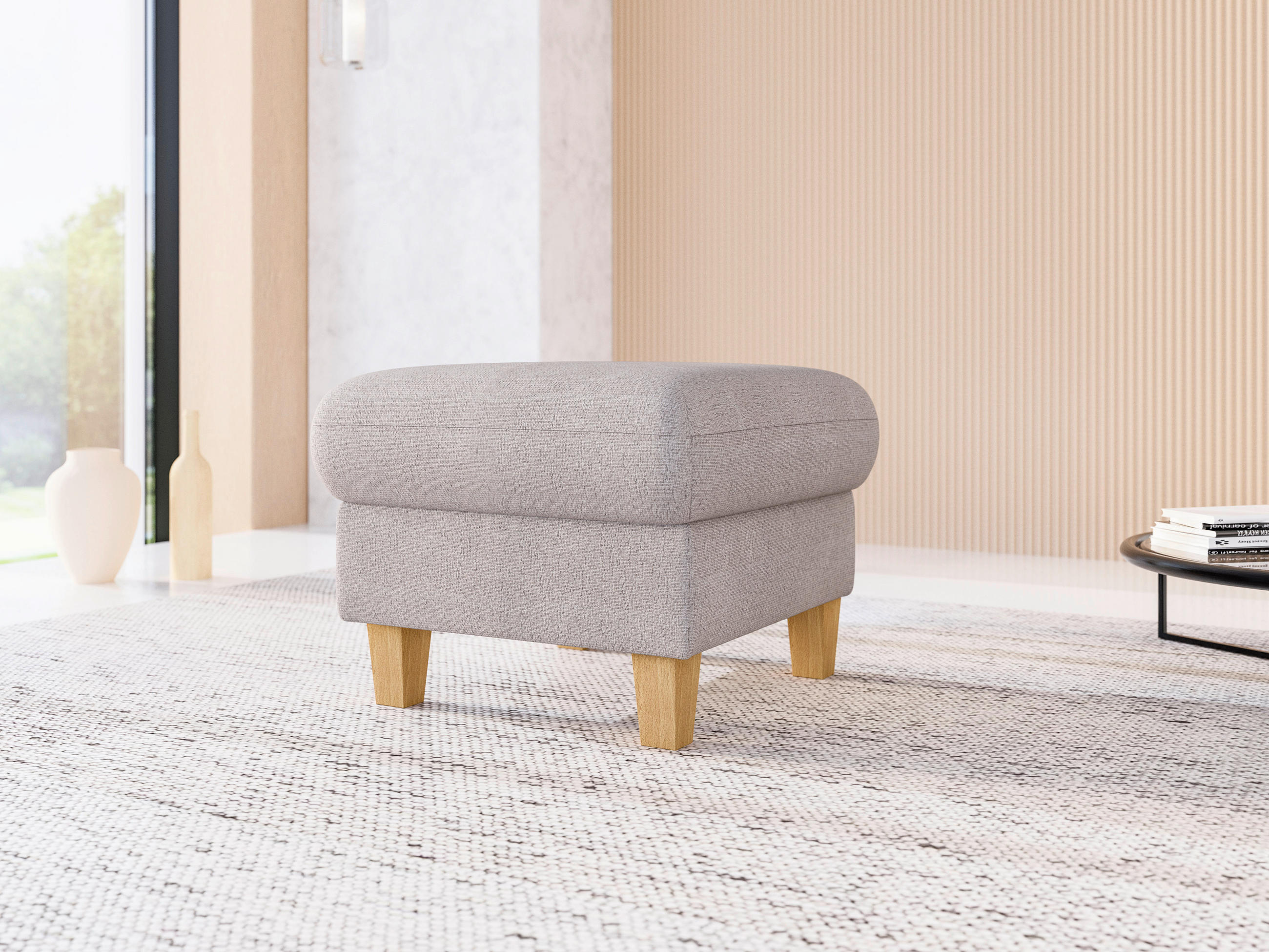 HOCKER GLENDALE E Chenille Silberfarben  - Eichefarben/Silberfarben, KONVENTIONELL, Holz/Textil (58/48/58cm) - Sit & More