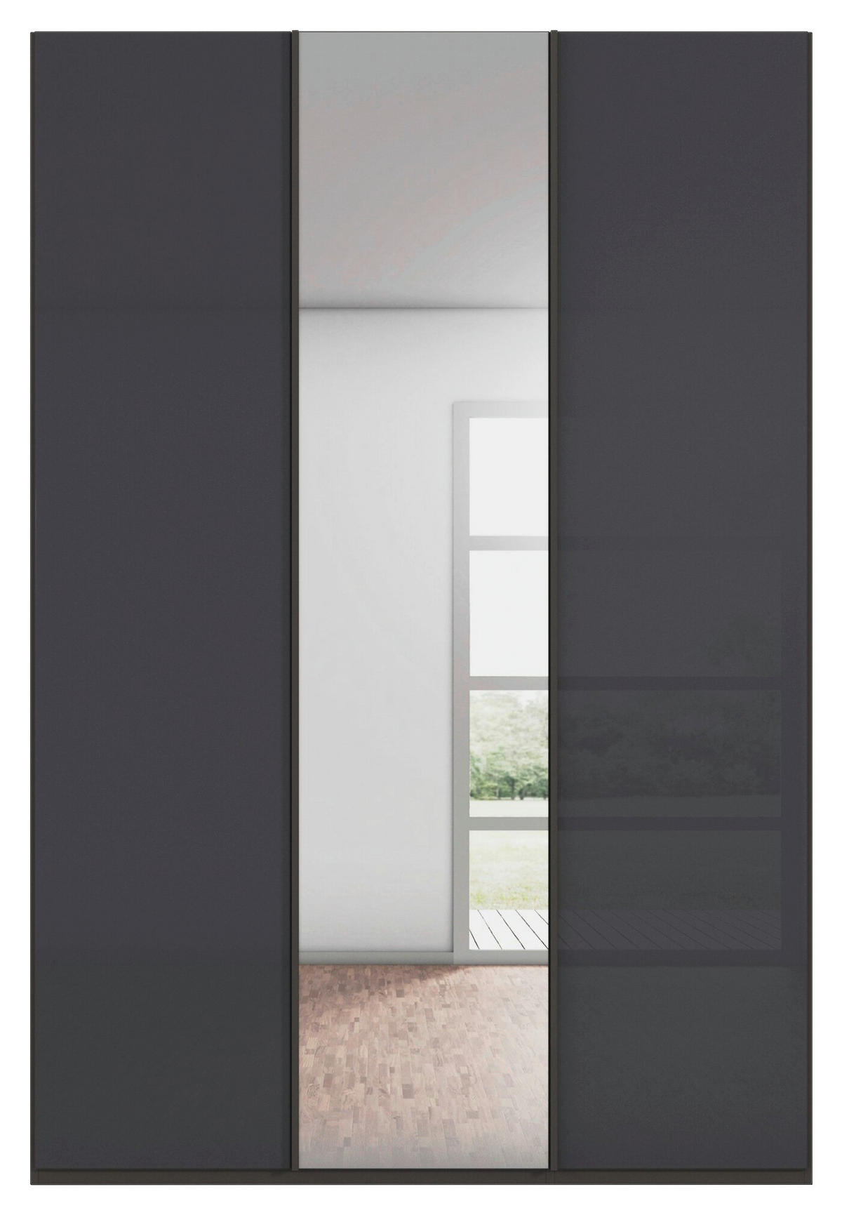 DREHTÜRENSCHRANK 151/235/61 cm,  in Graphitfarben, 3-türig  - Graphitfarben, Basics, Glas/Holzwerkstoff (151/235/61cm) - Novel