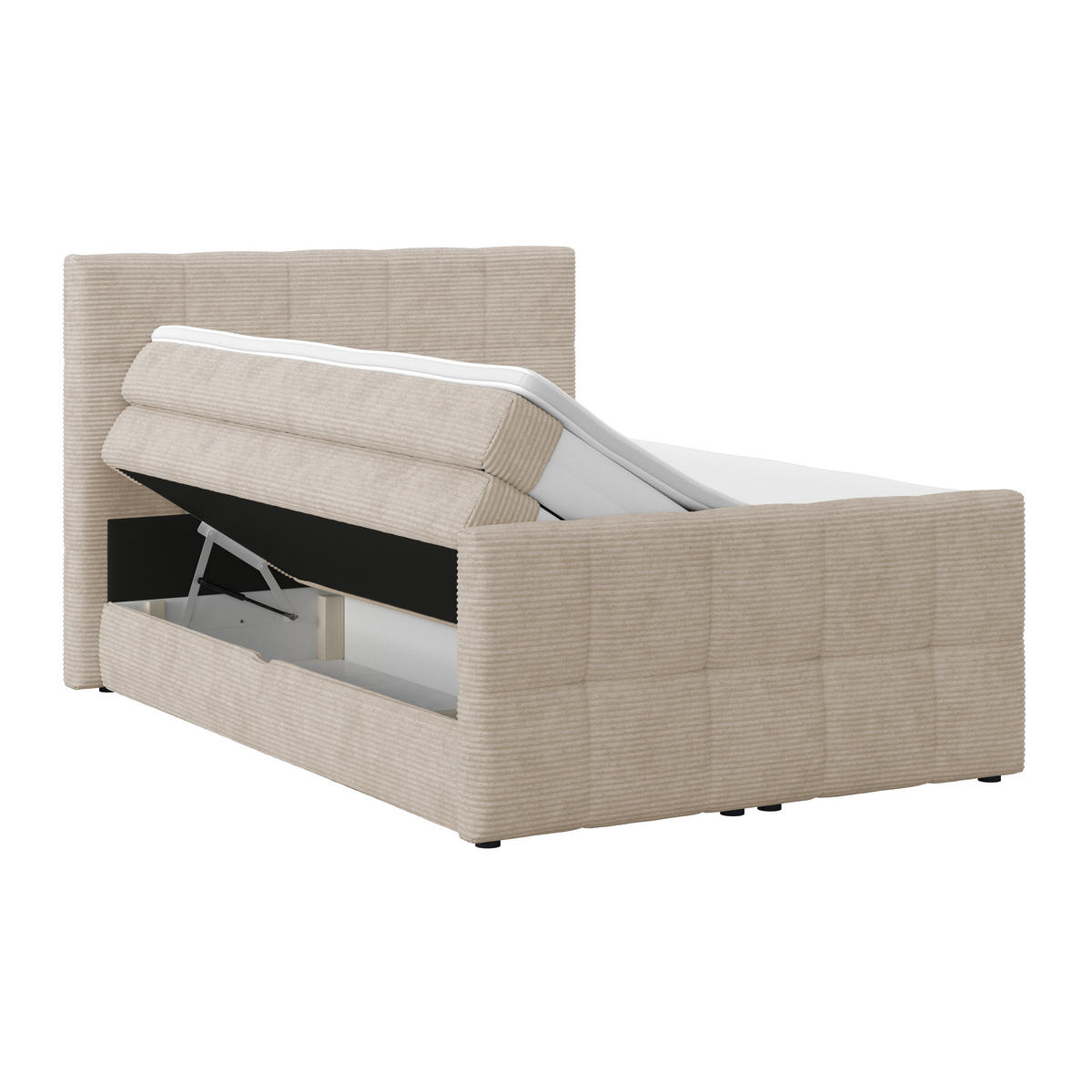 BOXSPRINGBETT 140/200 cm,  in Beige, gepolstertes Kopfteil, Bettkasten, Topper, Matratzen, H4 + H4 = sehr fest  - Beige, KONVENTIONELL, Holz/Holzwerkstoff (140/200cm) - Luca Bessoni