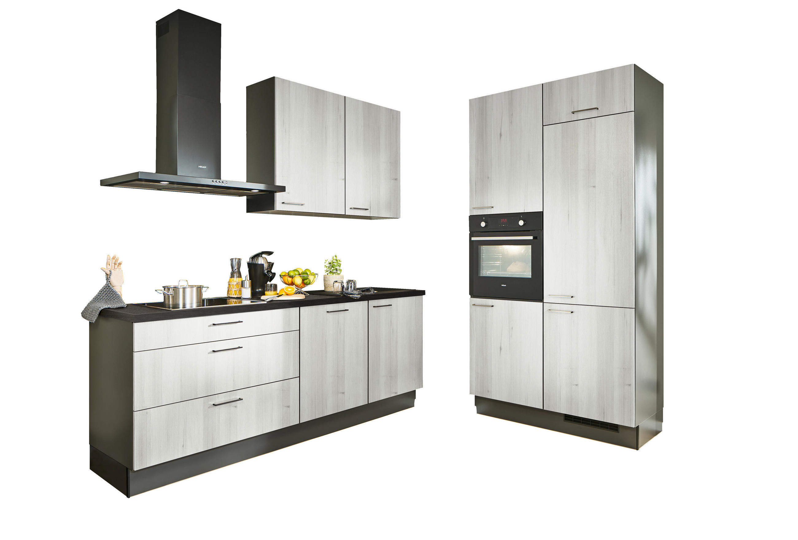 ECKKÜCHE 220/120 cm  in Graphitfarben, Schwarz, Tannenholzfarben  - Chromfarben/Tannenholzfarben, Design, Holzwerkstoff/Metall (220/120cm) - Xora