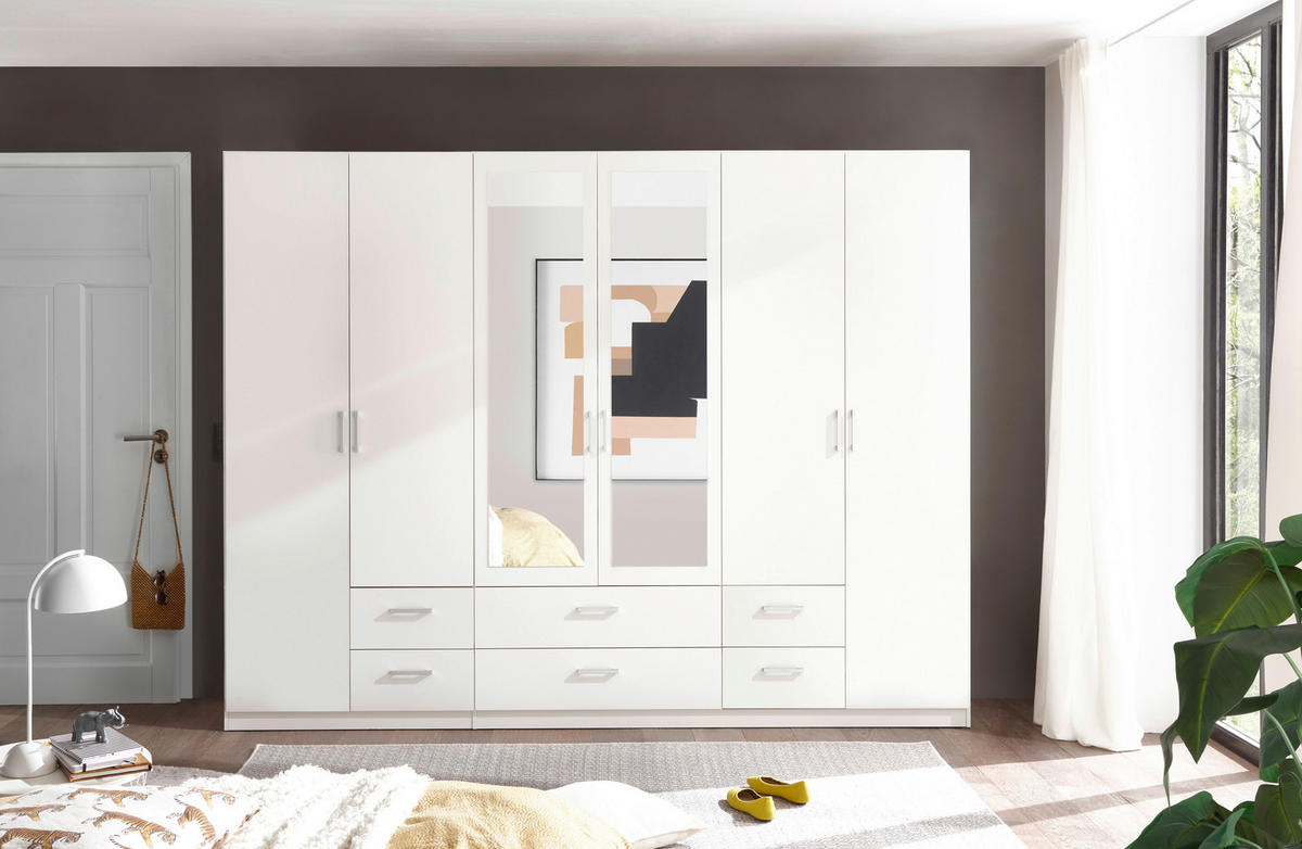 DREHTÜRENSCHRANK 271/210/54 cm 6-türig Weiß  - Alufarben/Weiß, KONVENTIONELL, Glas/Holzwerkstoff (271/210/54cm) - MID.YOU