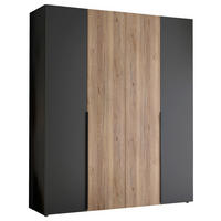 KLEIDERSCHRANK 200/210/53 cm,  in Graphitfarben, Eichefarben, 4-türig  - Eichefarben/Schwarz, KONVENTIONELL, Holzwerkstoff/Kunststoff (200/210/53cm) - Boxxx