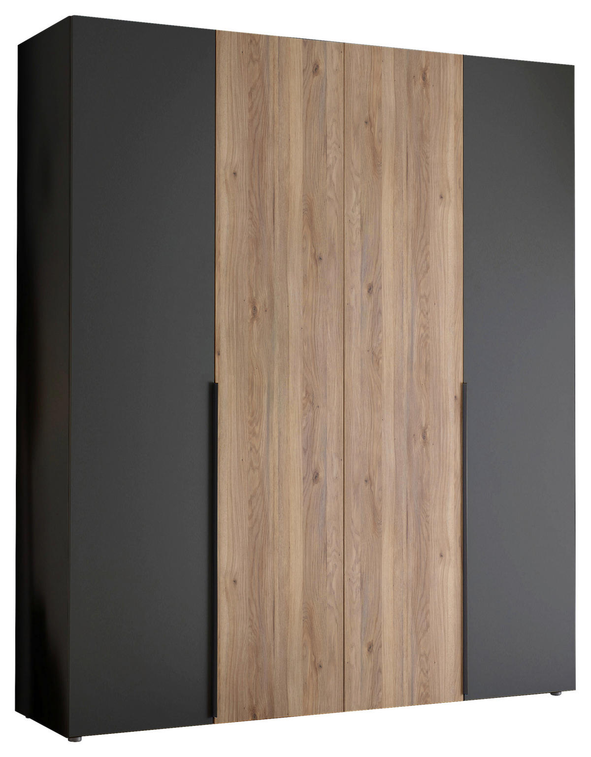 KLEIDERSCHRANK 200/210/53 cm,  in Graphitfarben, Eichefarben, 4-türig  - Eichefarben/Schwarz, KONVENTIONELL, Holzwerkstoff/Kunststoff (200/210/53cm) - Boxxx