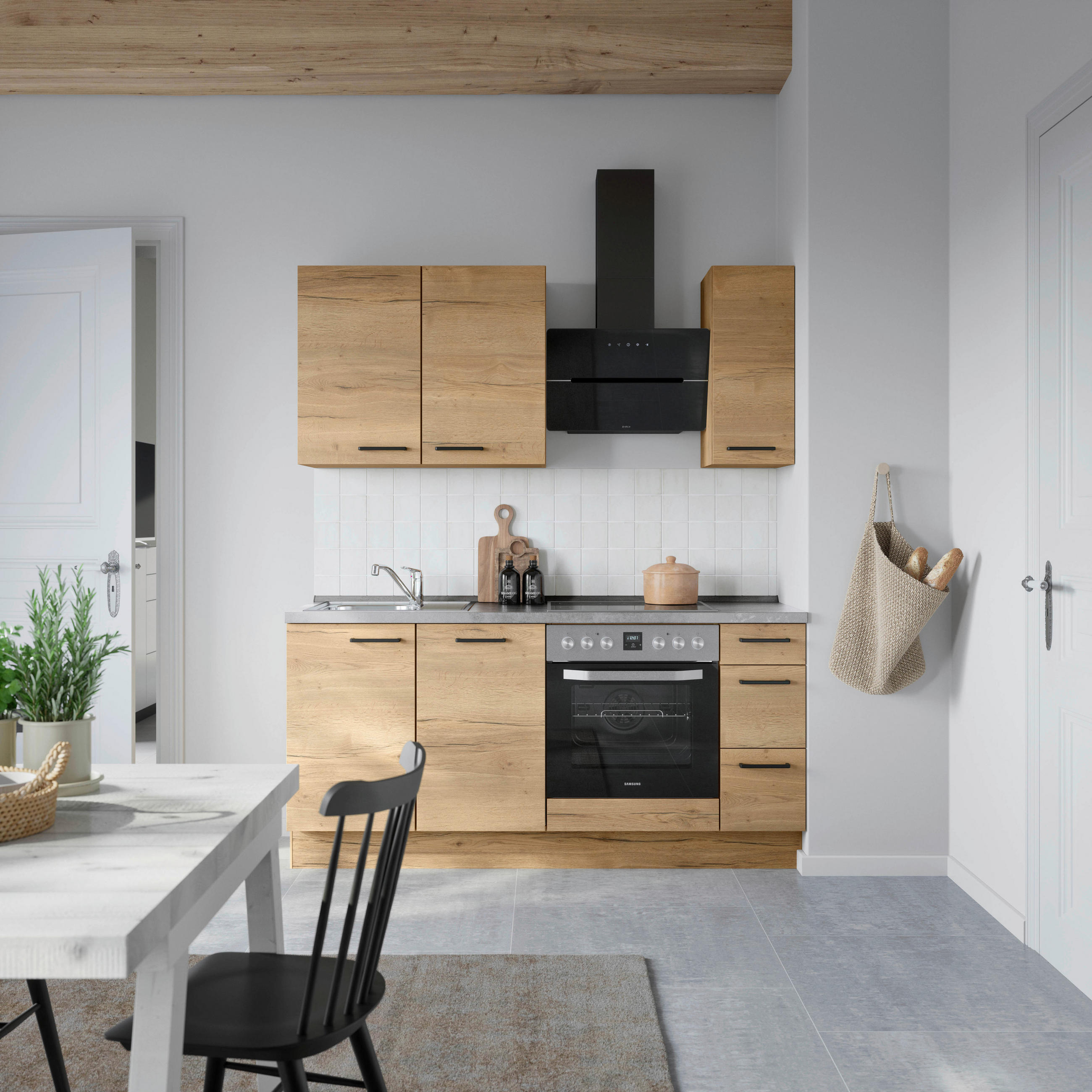 KUHINJSKI BLOK BREZ APARATOV - črna/barve hrasta, Moderno, kovina/leseni material (180cm) - Nobilia