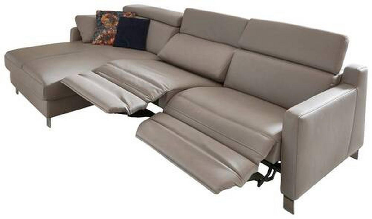 ECKSOFA in Echtleder Grau  - Chromfarben/Grau, Design, Leder/Metall (176/321cm) - Valdera