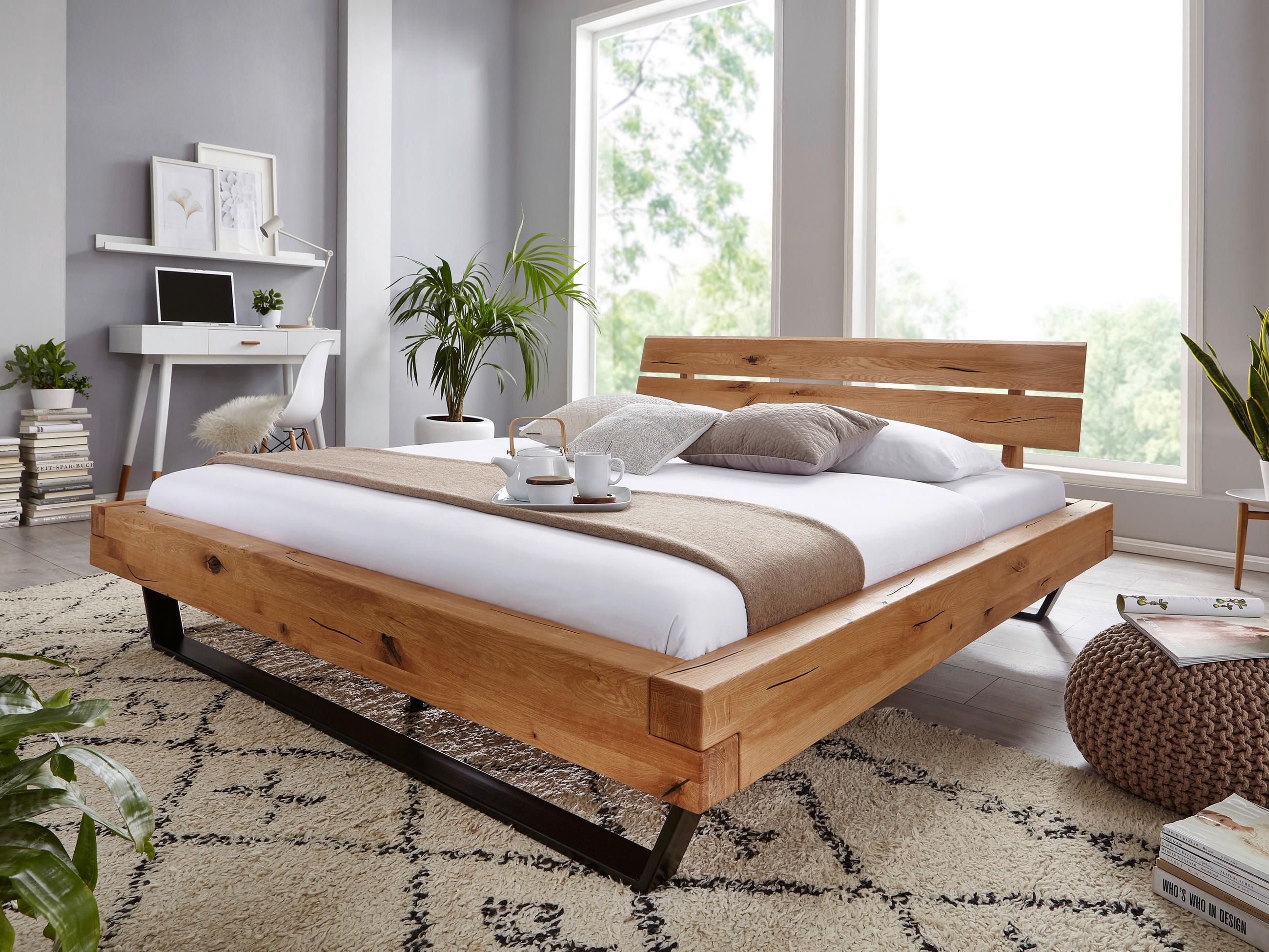 BALKENBETT 160/200 cm  in Wildeiche  - Wildeiche/Schwarz, LIFESTYLE, Holz/Metall (160/200cm) - Livetastic