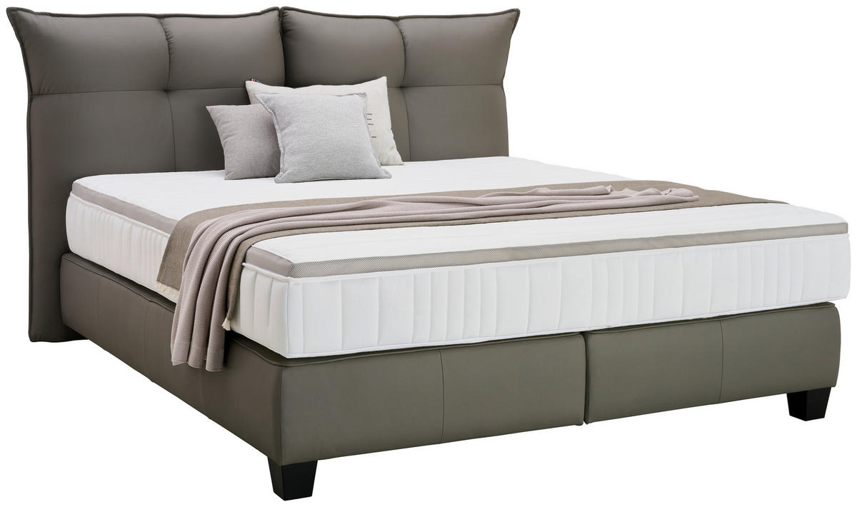 BOXSPRINGBETT  in Grau  - Schwarz/Grau, Design, Leder/Holzwerkstoff (180cm) - Esposa