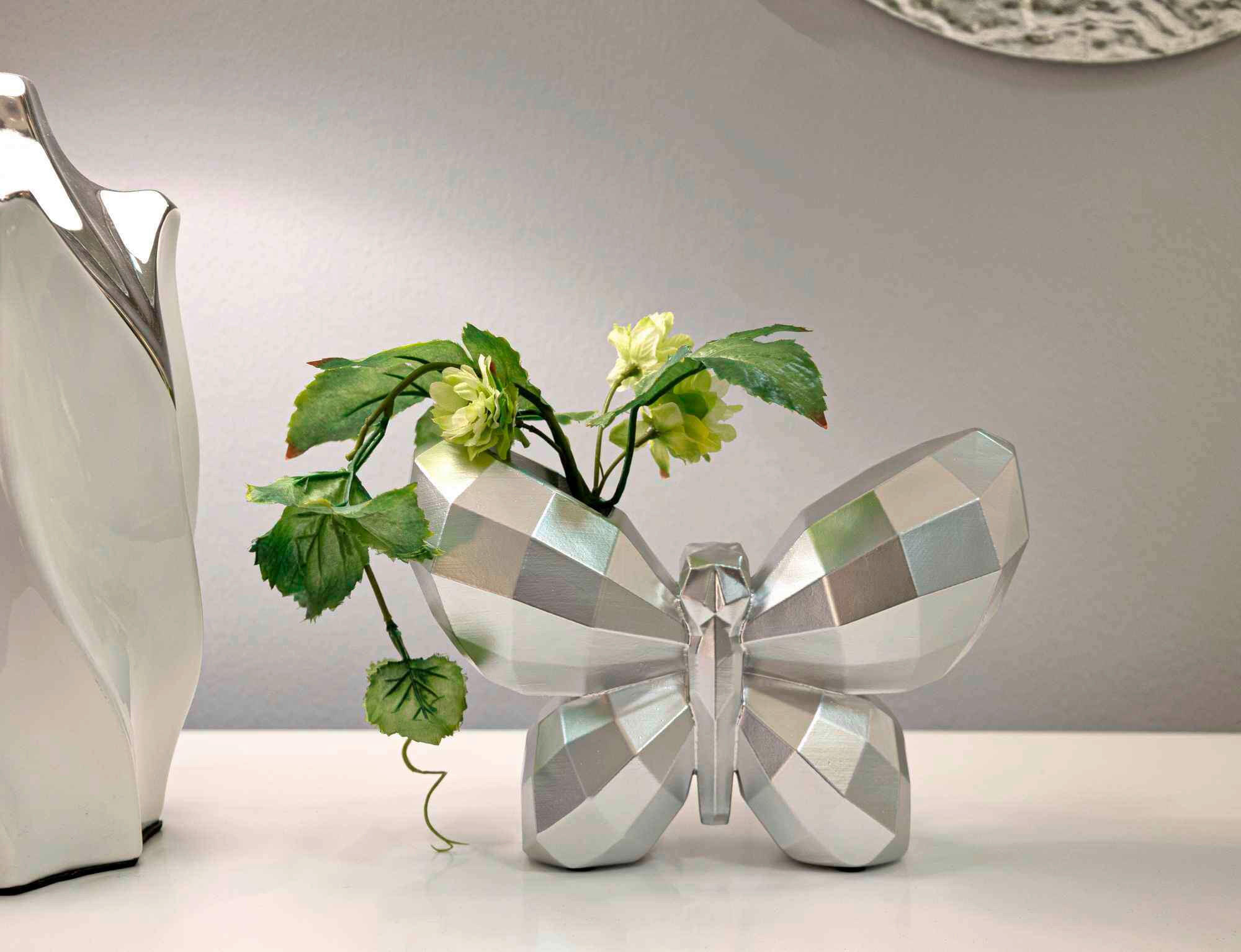 Vase Butterfly Silver  - Silberfarben, Basics, Kunststoff (22.5/15/8cm)