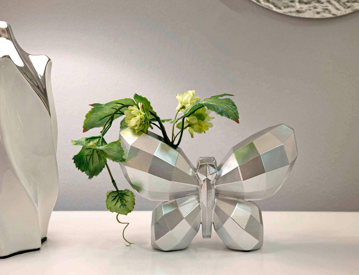 Vase Butterfly Silver  - Silberfarben, Basics, Kunststoff (22.5/15/8cm)
