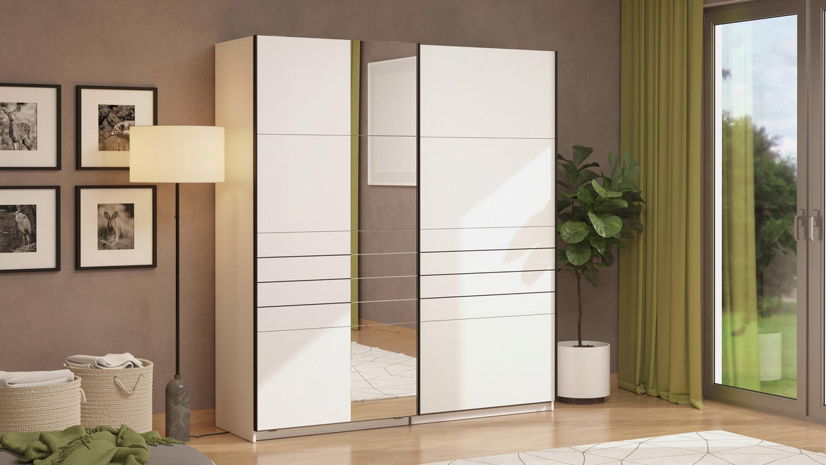 SKRIŇA S POS. DVER. – HOR.VED, biela, 195/217,5/61 cm - čierna/biela, Basics, kov/kompozitné drevo (195/217,5/61cm) - Xora