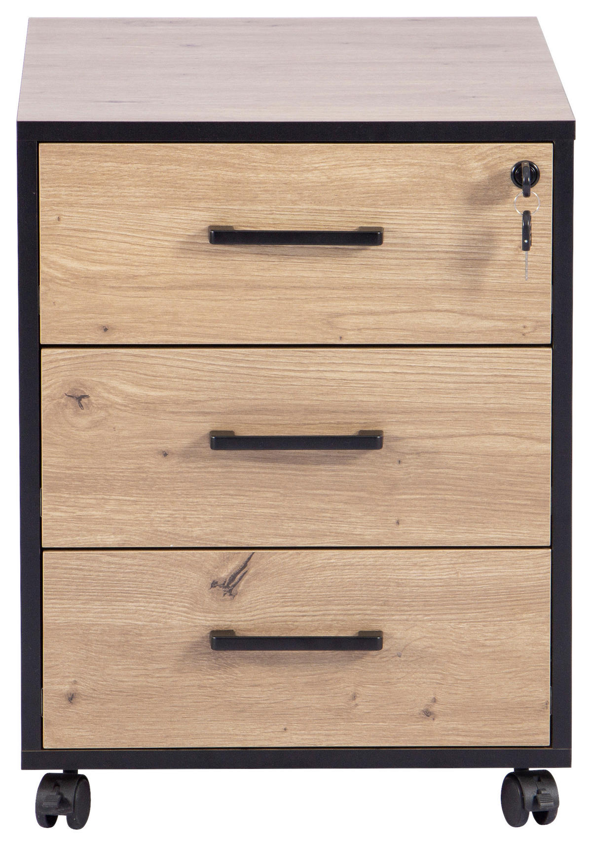 ROLLCONTAINER 43/56/60 cm  - Schwarz/Eiche Artisan, MODERN, Holzwerkstoff/Kunststoff (43/56/60cm) - Livetastic