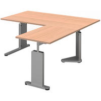 ECKSCHREIBTISCH 160/160/68-82 cm  in Eichefarben, Alufarben  - Eichefarben/Alufarben, Design, Holzwerkstoff/Metall (160/160/68-82cm)