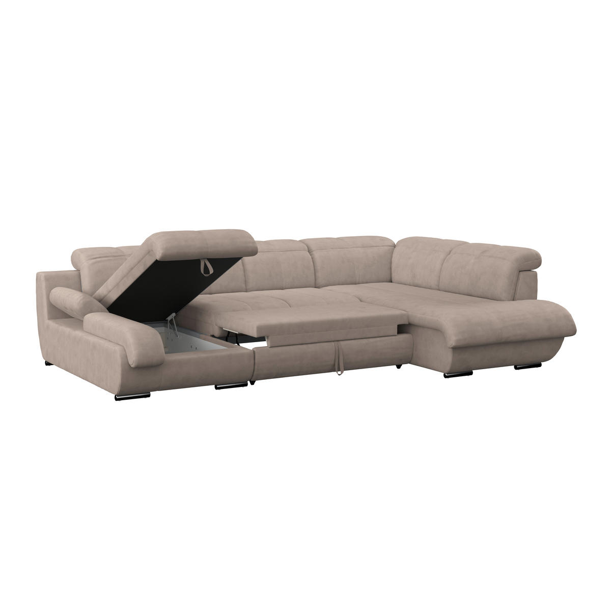 WOHNLANDSCHAFT Beige Mikrofaser  - Chromfarben/Dunkelgrau, MODERN, Textil/Metall (184/345/228cm) - MID.YOU