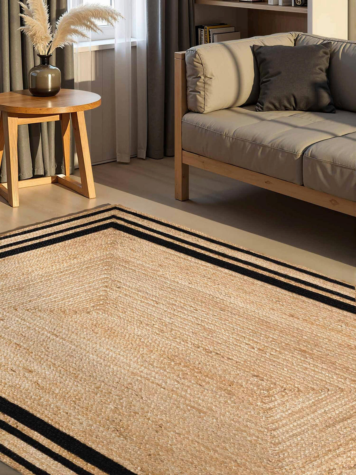 JUTETEPPICH 80/150 cm Jutta Schwarz, Goldbraun  - Goldbraun/Schwarz, Basics, Textil (80/150cm) - Hanse Home