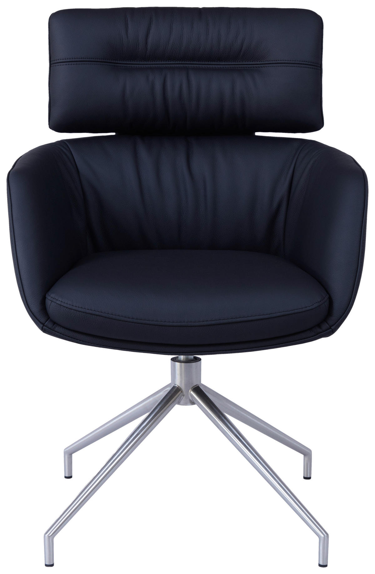 ARMLEHNSTUHL  Sitzfläche 360° drehbar, automatische Rückholfunktion  Echtleder  Schwarz, Edelstahlfarben  - Edelstahlfarben/Schwarz, Design, Leder/Metall (62/92/66cm) - Dieter Knoll