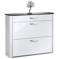 SCHUHKIPPER - Weiss Hochglanz/Chromfarben, Design, Glas/Holzwerkstoff (117/97/35cm) - Moderano