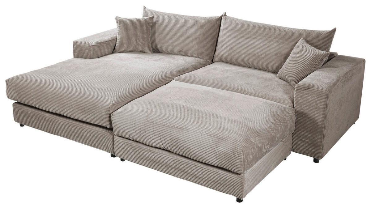 ECKSOFA FUNNY S Grau Cord, Velours Zierkissen, Rückenkissen, Hocker  - Schwarz/Grau, Basics, Kunststoff/Textil (180/265cm) - Livetastic