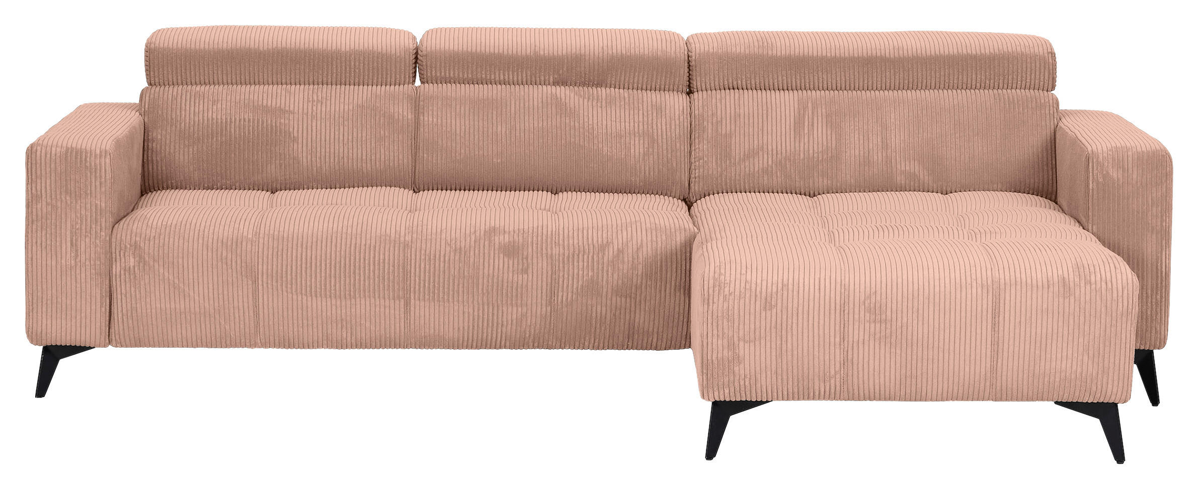 ECKSOFA Altrosa Cord Rücken echt, Kopfteilverstellung, Sitzvorzug  - Schwarz/Altrosa, KONVENTIONELL, Textil/Metall (257/170cm) - Carryhome