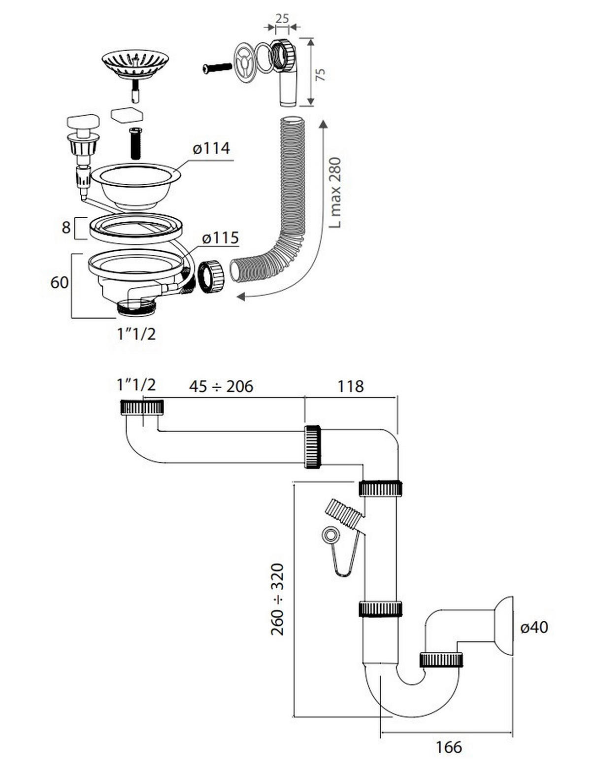 SUDOPERA - SET      86/50/20 cm      - crna, Osnovno, kamen (86/50/20cm)