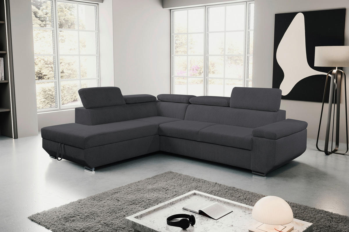 ECKSOFA LARS I Anthrazit Cord  - Chromfarben/Anthrazit, Design, Kunststoff/Textil (215/264cm) - Livetastic