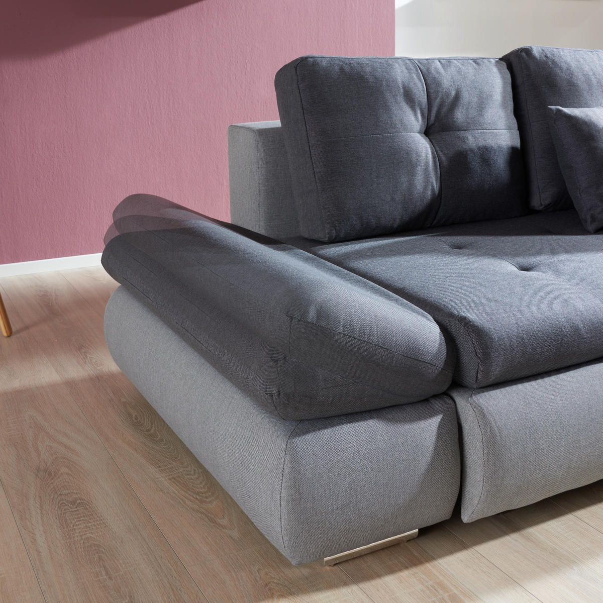 ECKSOFA Hellgrau, Grau Webstoff  - Chromfarben/Dunkelgrau, Design, Kunststoff/Textil (302/187cm) - Carryhome