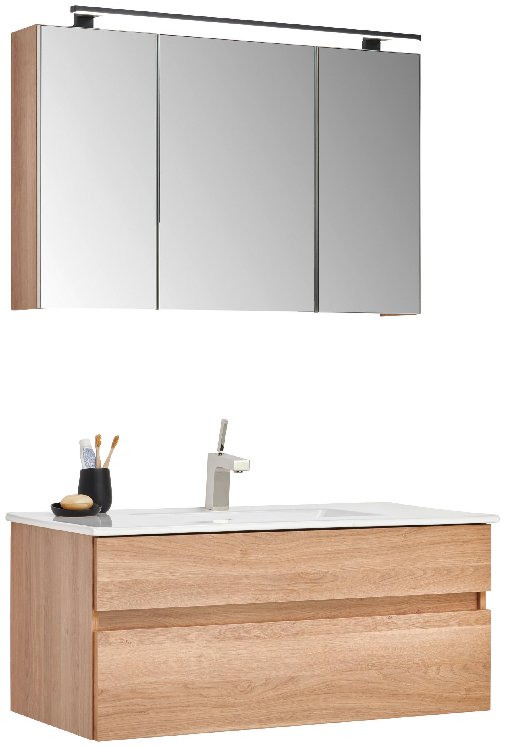 BADEZIMMER 3-teilig  in 102 cm  - Eiche dunkel/Weiß, Design, Glas/Keramik (102cm) - Novel