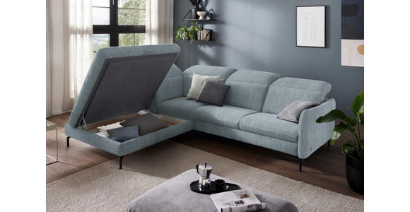 ECKSOFA in Flachgewebe Hellblau 233/299-313 cm - Schwarz/Hellblau, Design, Textil/Metall (233/299-313cm) - Dieter Knoll