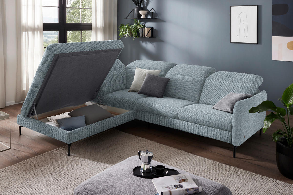 ECKSOFA in Flachgewebe Hellblau  - Schwarz/Hellblau, Design, Textil/Metall (233/299-313cm) - Dieter Knoll