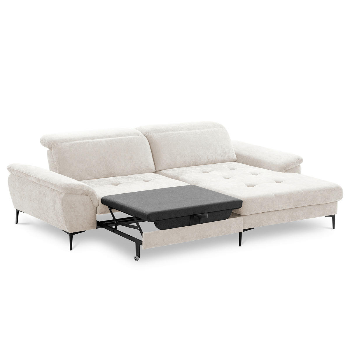 ECKSOFA  Webstoff Sandfarben  - Sandfarben/Schwarz, Design, Textil/Metall (268/195cm) - Livetastic