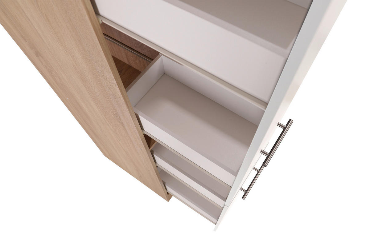 APOTHEKERSCHRANK 30/200/60 cm  in Weiß, Eichefarben  - Eichefarben/Silberfarben, Basics, Holzwerkstoff/Metall (30/200/60cm) - Respekta