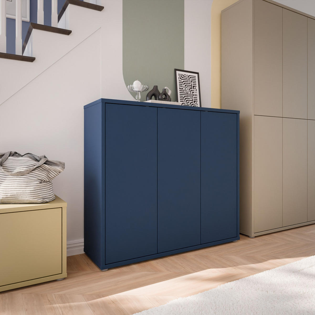SCHUHSCHRANK Dunkelblau  - Dunkelblau/Grau, MODERN, Holzwerkstoff/Kunststoff (109,2/99,1/34,9cm) - Carryhome