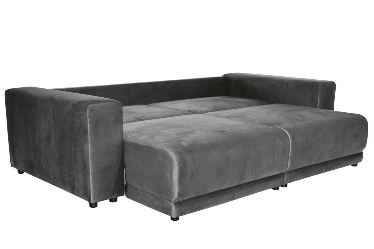 BIGSOFA in Velours Dunkelgrau  - Dunkelgrau/Schwarz, Design, Kunststoff/Textil (256/88/120cm) - home24